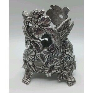 VTG 90s Carson Pewter Hummingbird Jar Candle Holder Yankee Candle Flowers 1996
